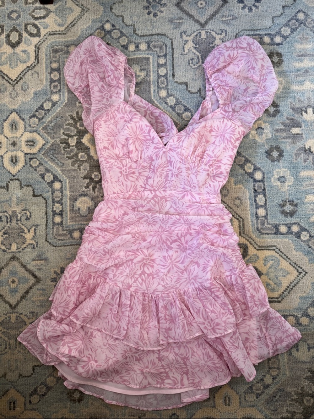 Selfie Leslie Pink Floral Ruffle Mini Dress